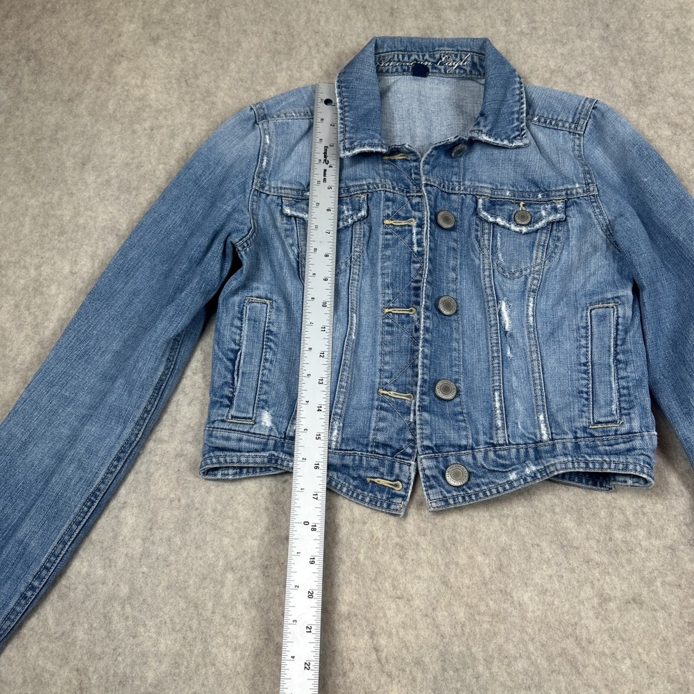American Eagle Women's Denim Jacket Light‎ Wash Size Small 100% Cotton Trucker - Picture 2 of 6
